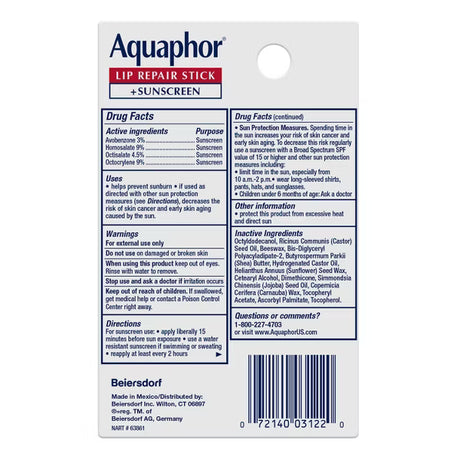 Aquaphor Lip Repair Stick + Sunscreen SPF 30, 0.17 Oz Stick-072140031220-LR-363368-2-LR eShop