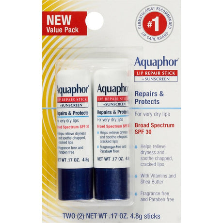 Aquaphor Lip Repair Stick + Sunscreen SPF 30, Dual Pack, .17 oz x 2-072140034634-LR-363374-1-LR eShop