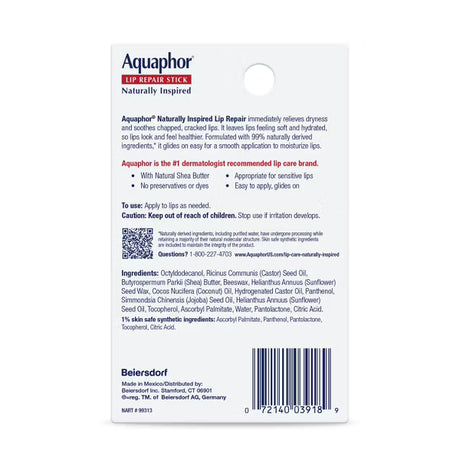 Aquaphor Naturally Inspired Lip Repair Stick with Coconut Oil, Dual Pack, .17 oz x2-072140039189-LR-363386-2-LR eShop