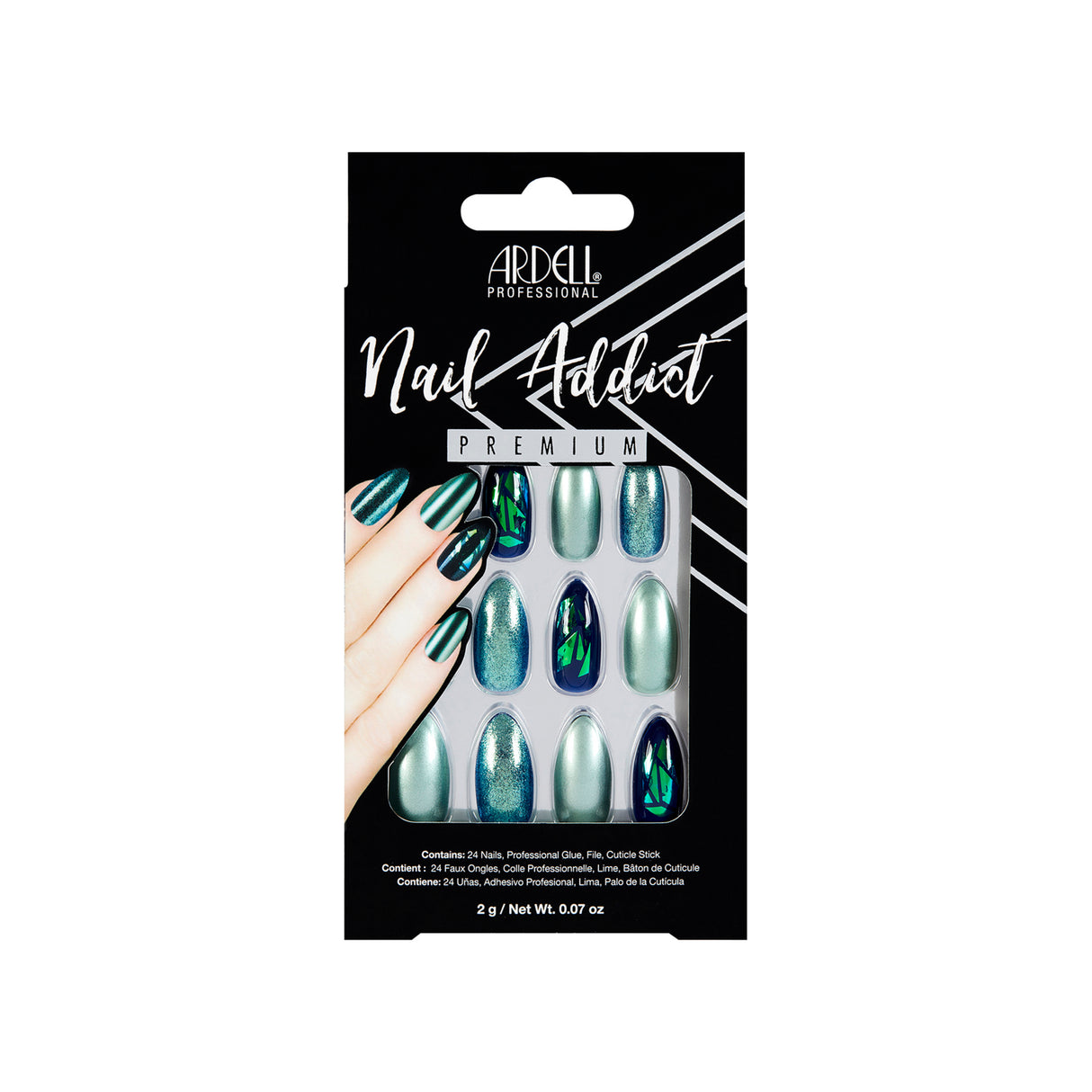Ardell Nail Addict Premium Artificial Nail Set - Green Glitter Chrome-074764758873-LR-338507-4-LR eShop