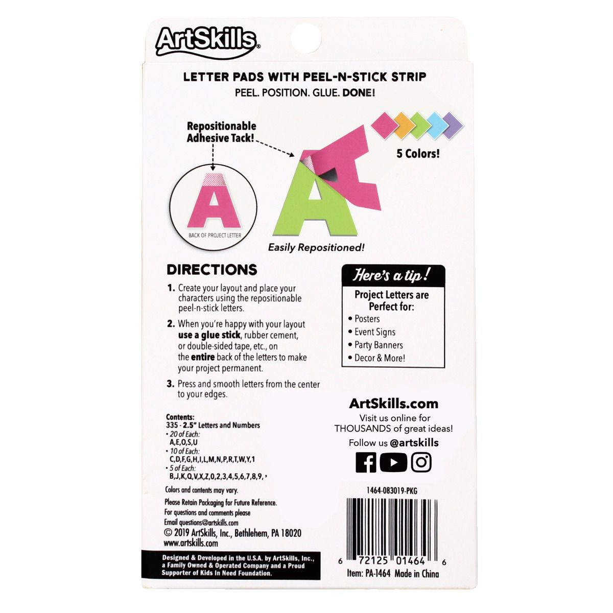 ArtSkills 2.5" Paper Poster Letters and Numbers - Multicolored, 335 count-672125014646-LR-317739-4-LR eShop