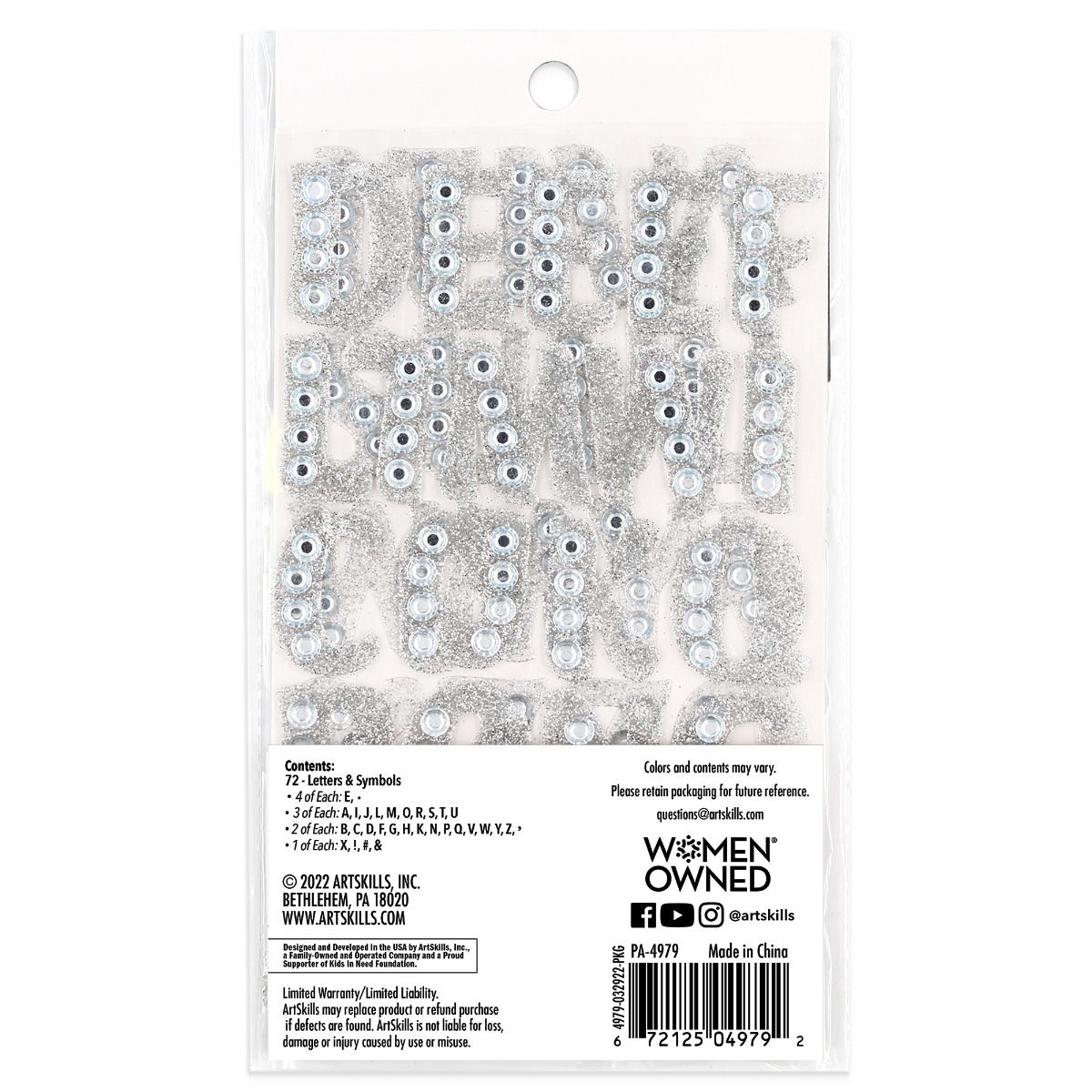 Artskills Silver Glitter Gem Letter Stickers, 72 Count-672125049792-LR-349754-5-LR eShop