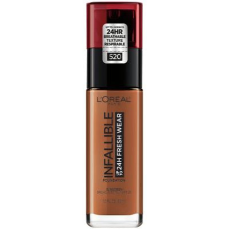 L'Oreal Paris Infallible 24 Hour Fresh Wear Foundation, Lightweight, Sienna, 1 oz.