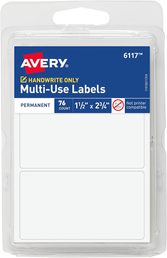 Avery All Purpose Labels, 1.5" x 2.75" - White, 76 count-072782061173-LR-25379-1-LR eShop