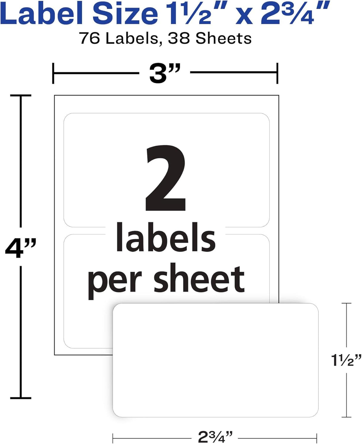 Avery All Purpose Labels, 1.5" x 2.75" - White, 76 count-072782061173-LR-25379-5-LR eShop