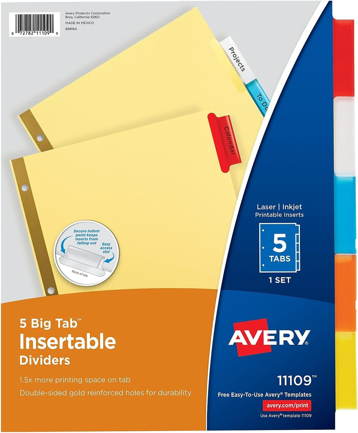 Avery Big Tab Insertable Dividers - Assorted, 5 count-072782111090-LR-206511-1-LR eShop