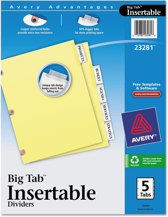 Avery Big Tab Insertable Dividers - Clear, 5 count-072782232818-LR-324211-1-LR eShop
