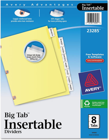 Avery Big Tab Insertable Dividers - Clear, 8 count-072782232856-LR-326256-1-LR eShop