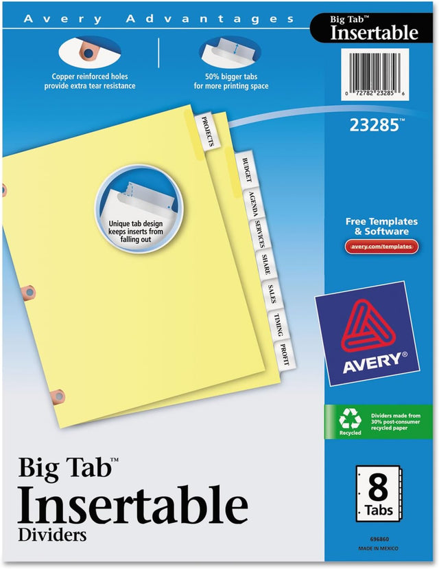 Avery Big Tab Insertable Dividers - Clear, 8 count-072782232856-LR-326256-1-LR eShop