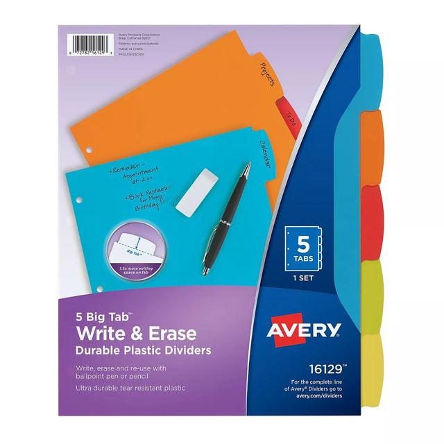 Avery Big Tab Write & Erase Plastic Dividers - Assorted, 5 count-072782161293-LR-324209-1-LR eShop