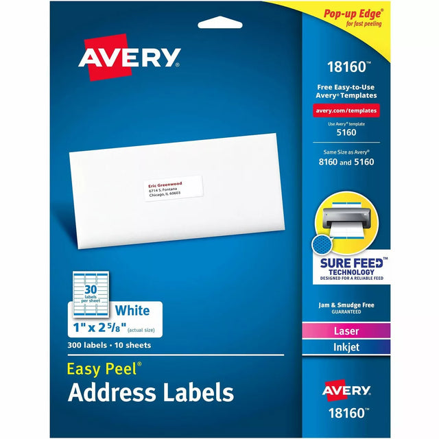 Avery Easy Peel Address Labels, 1" x 2.625" - White, 300 count-072782181604-LR-146271-1-LR eShop