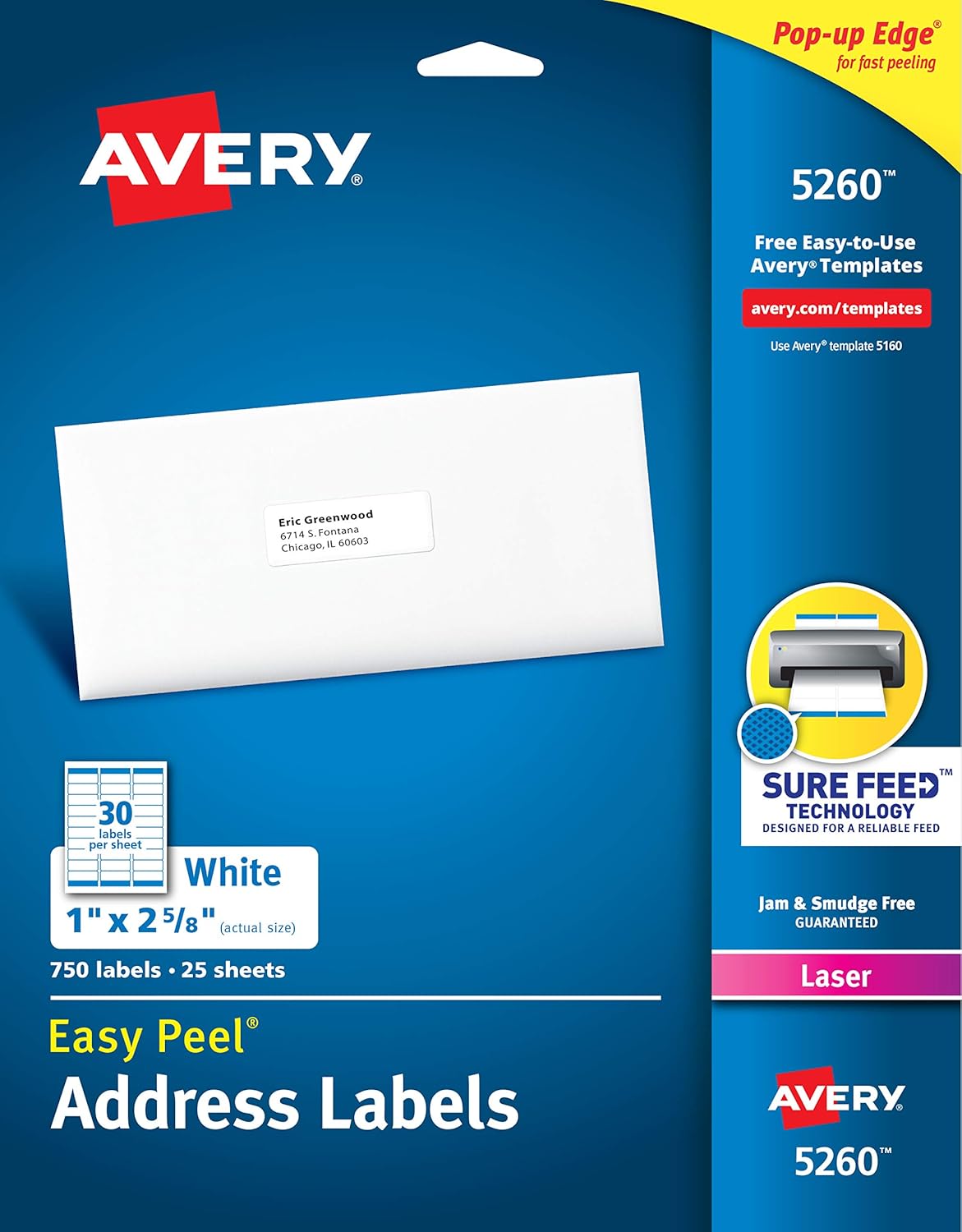 Avery Easy Peel Address Labels, 1" x 2.625" - White, 750 count-072782052607-LR-244453-1-LR eShop