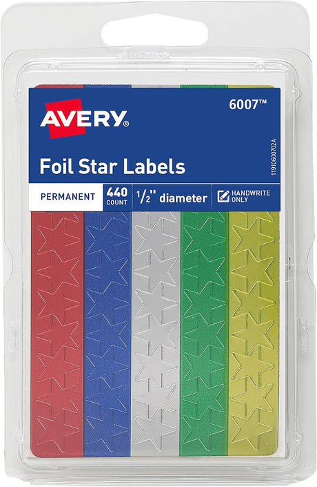 Avery Foil Star Permanent Labels - Assorted, 440 count-072782060077-LR-104228-1-LR eShop