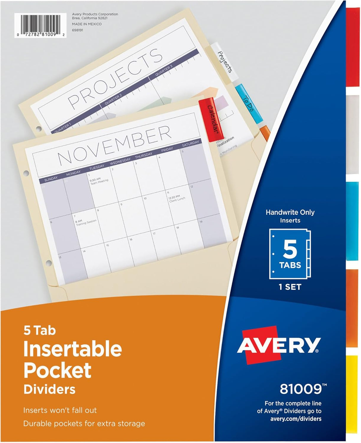 Avery Insertable Pocket Dividers - Assorted, 5 count-072782810092-LR-144732-1-LR eShop
