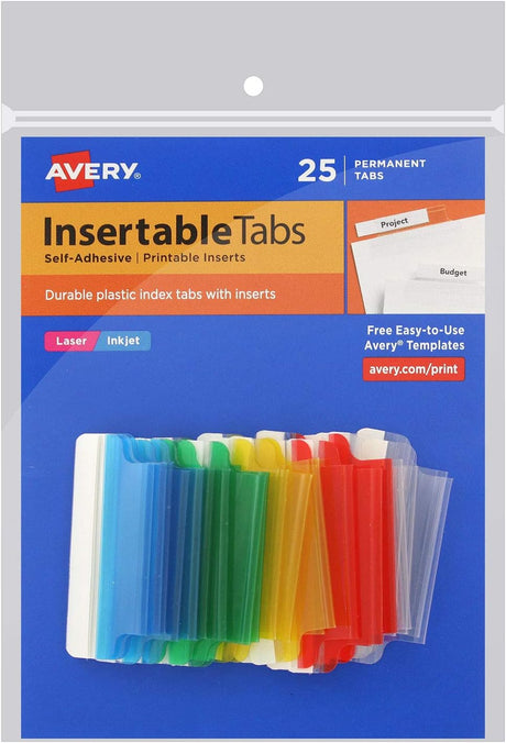 Avery Insertable Self-Adhesive Index Tabs with Printable Inserts - Assorted, 25 count-072782162283-LR-332986-1-LR eShop