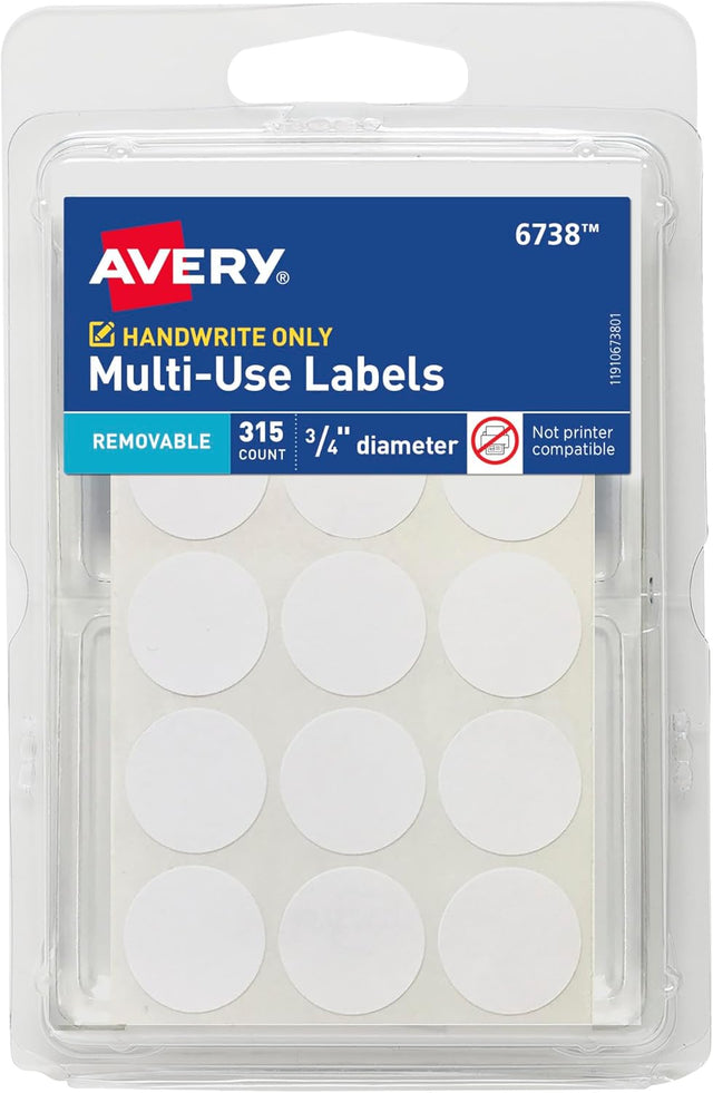 Avery Multi-Use 0.75" Round Removable Labels - White, 315 count-072782067380-LR-333582-1-LR eShop