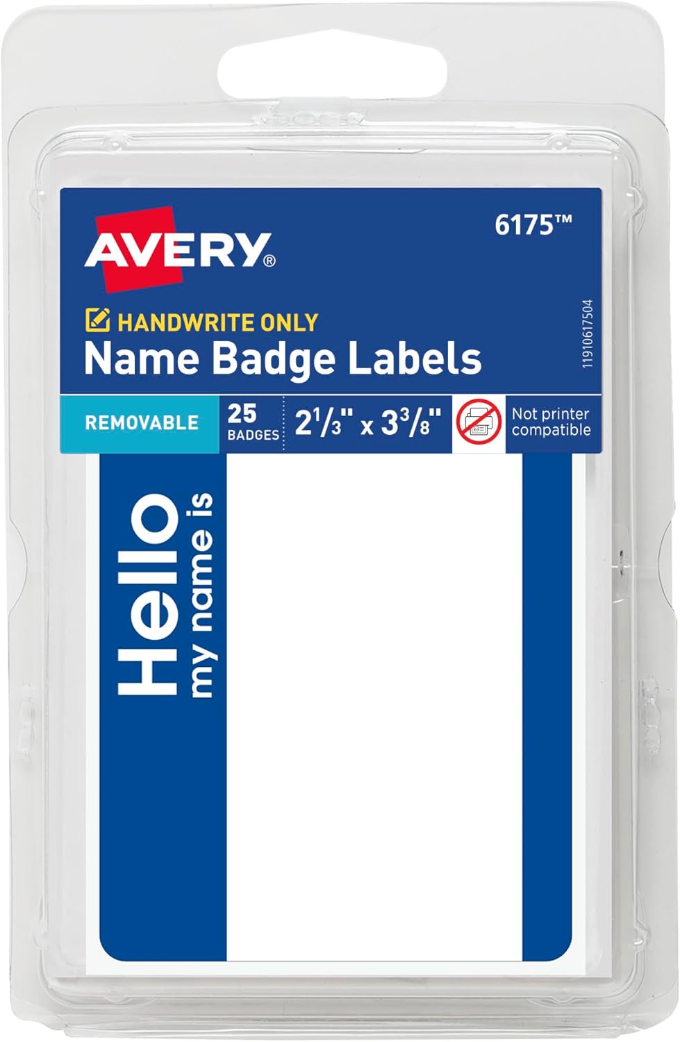 Avery Self-Adhesive Name Badge Labels - Blue and White, 25 count-072782061753-LR-104229-1-LR eShop