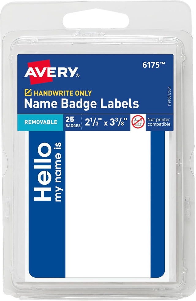 Avery Self-Adhesive Name Badge Labels - Blue and White, 25 count-072782061753-LR-104229-1-LR eShop