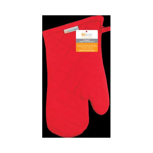 MUkitchen 100% Cotton Terry-Lined 13"x7" Oven Mitt - Crimson