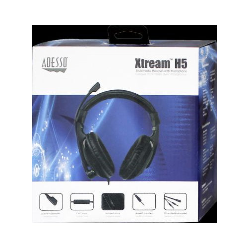 Adesso Xtream H5 Multimedia Headset With Microphone, Black - 1.0 CT