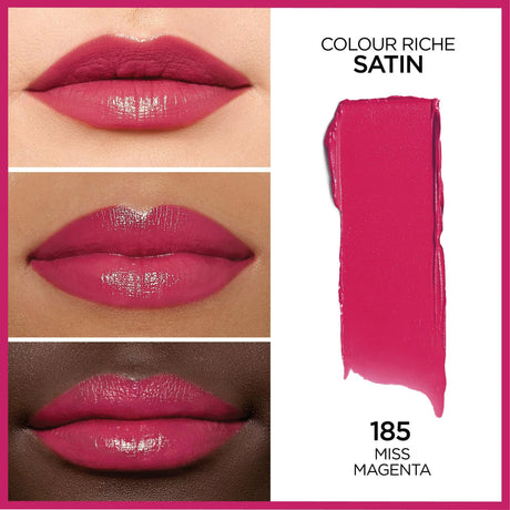 L'Oreal Paris Colour Riche Original Satin Lipstick for Moisturized Lips, Miss Magenta, 0.13 oz.