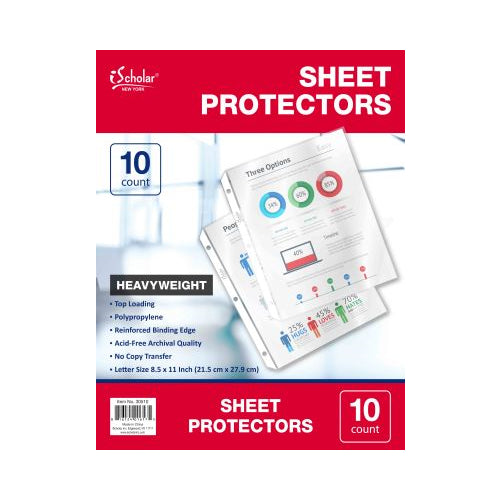 iScholar Poly Sheet Protectors, Top Loading, 8.5 x 11", 10 Ct