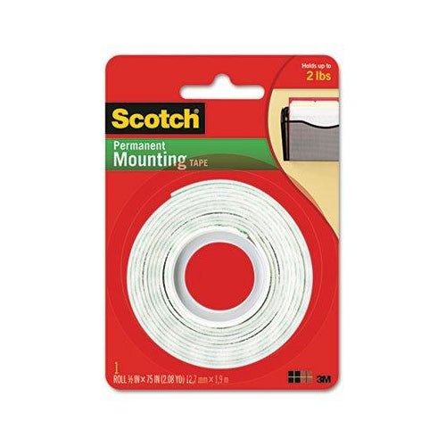 Scotch Indoor Mounting Tape, 1/2"x75", White