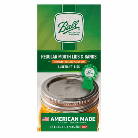 Ball Glass Mason Jar Lids and Bands, Regular Mouth, Set of 12-014400300004-LR-362624-1-LR eShop