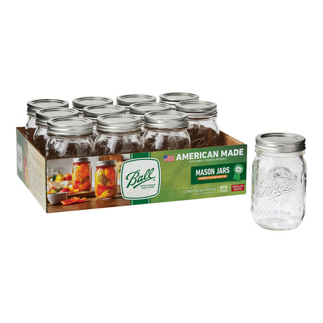 Ball Glass Mason Jars with Lids and Bands, Regular Mouth, Pint 16 oz, 12 Ct-014400610004-LR-362627-1-LR eShop