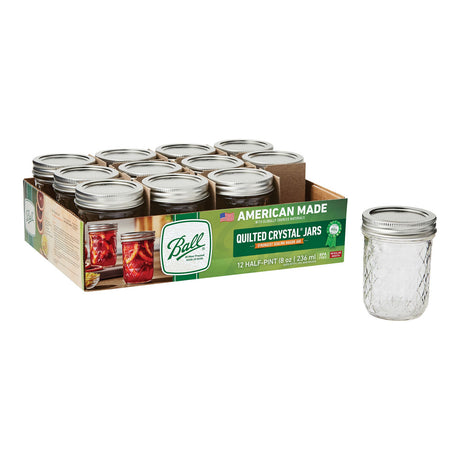 Ball Quilted Crystal Jelly Jars with Lids and Bands, Regular Mouth, Half Pint 8 oz, 12 Ct-014400812002-LR-362634-1-LR eShop