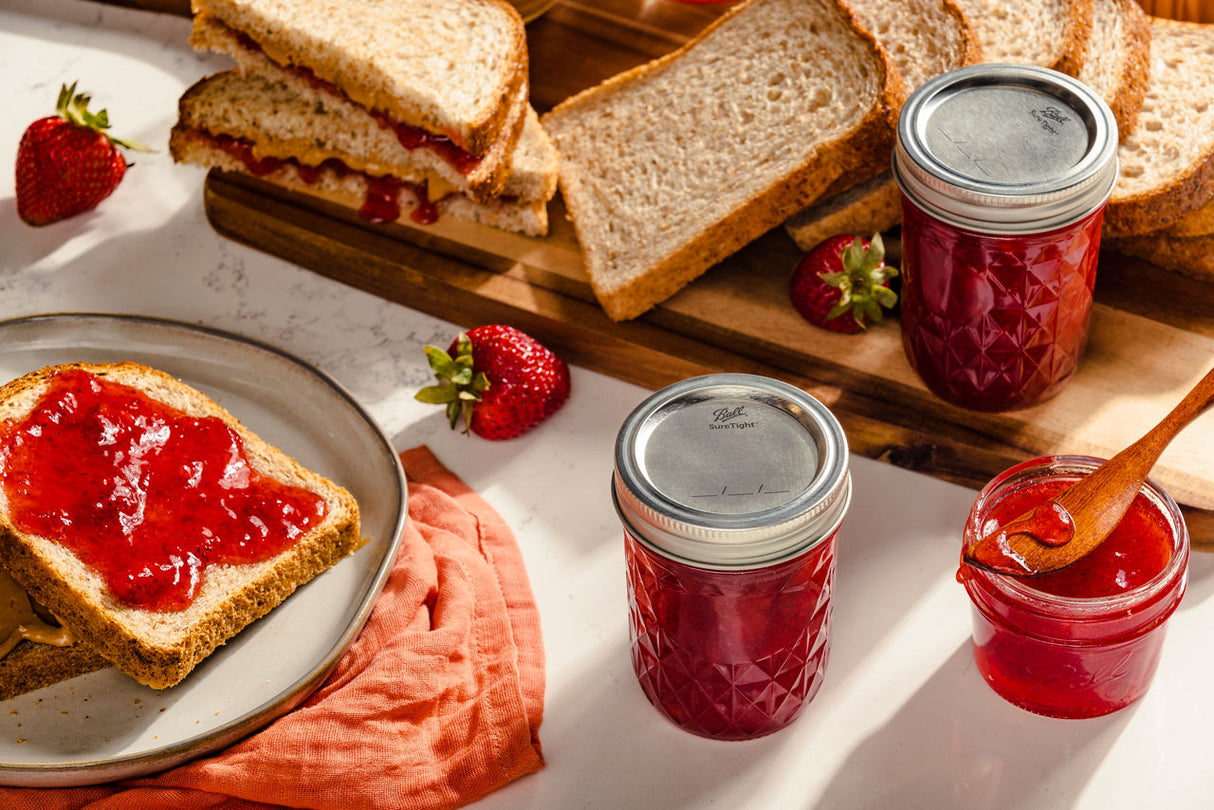 Ball Quilted Crystal Jelly Jars with Lids and Bands, Regular Mouth, Half Pint 8 oz, 12 Ct-014400812002-LR-362634-4-LR eShop
