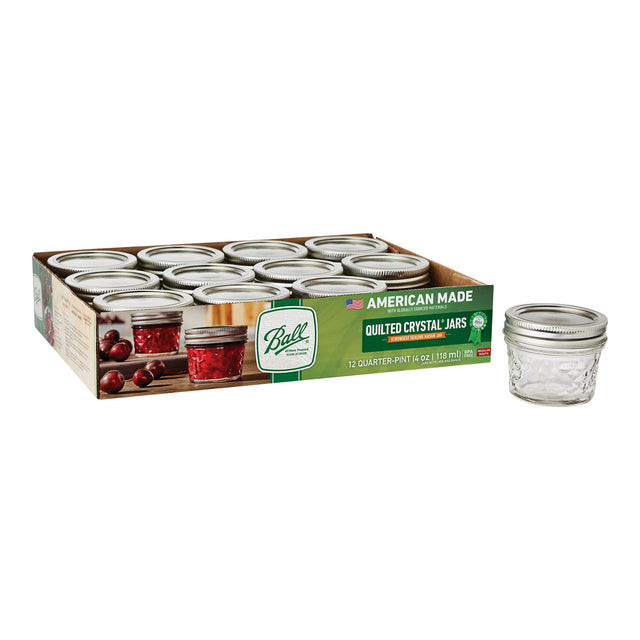 Ball Quilted Crystal Jelly Jars with Lids and Bands, Regular Mouth, Qtr. Pint 4 oz, 12 Ct-014400804007-LR-362633-1-LR eShop