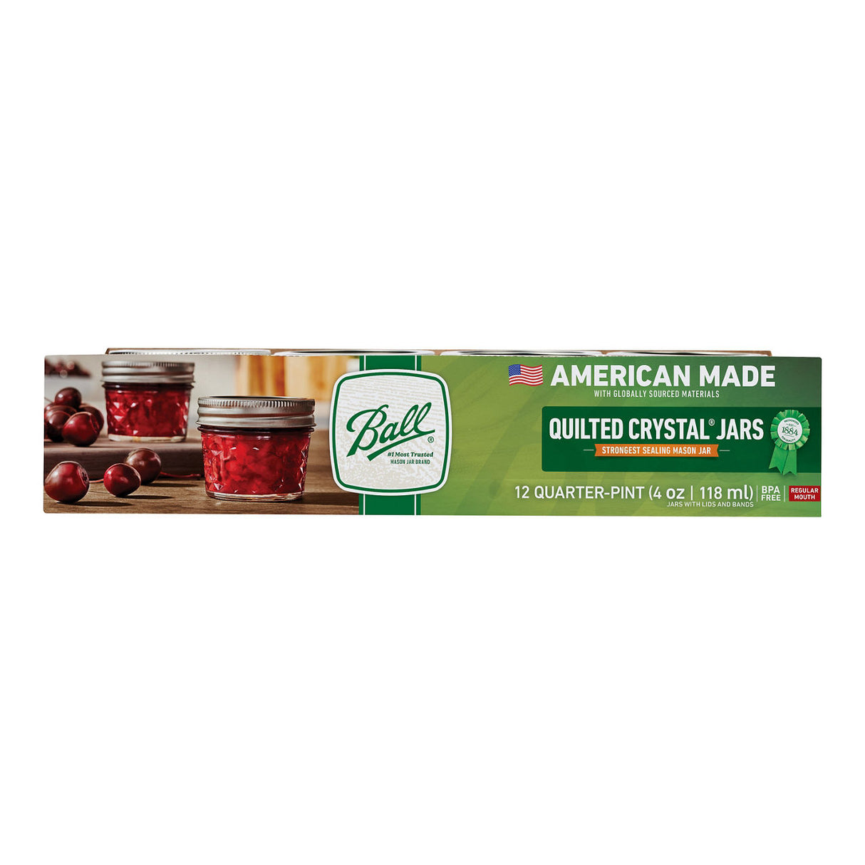 Ball Quilted Crystal Jelly Jars with Lids and Bands, Regular Mouth, Qtr. Pint 4 oz, 12 Ct-014400804007-LR-362633-2-LR eShop