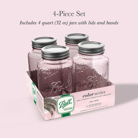 Ball Vintage Regular Mouth 32 oz Quart Canning Jars, Rose, 4 pk-014400100833-LR-362619-1-LR eShop
