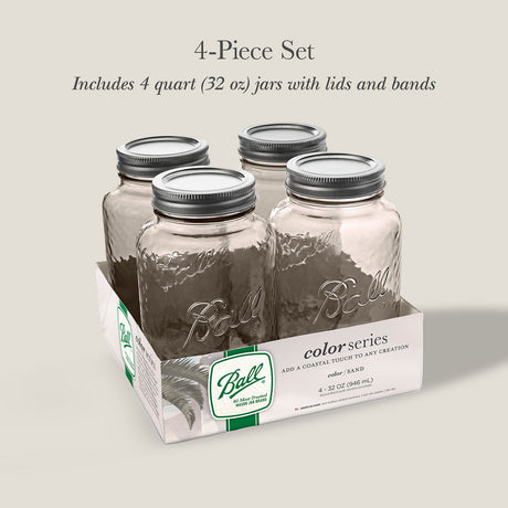 Ball Vintage Regular Mouth 32 oz Quart Canning Jars, Sand, 4 pk-014400101472-LR-362621-1-LR eShop