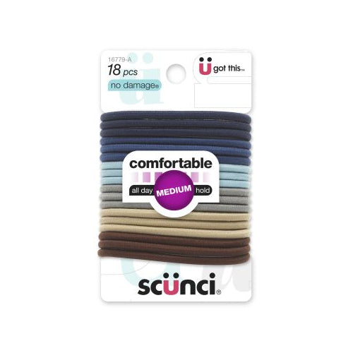 Scünci No Damage Hair Elastics Medium, Blues, Assorted, 18 CT