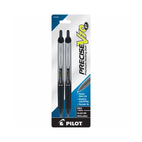 Pilot Precise V10 RT Retractable Premium Rolling Ball Pen, Bold 1.0 mm, Black Ink, 2 Pack