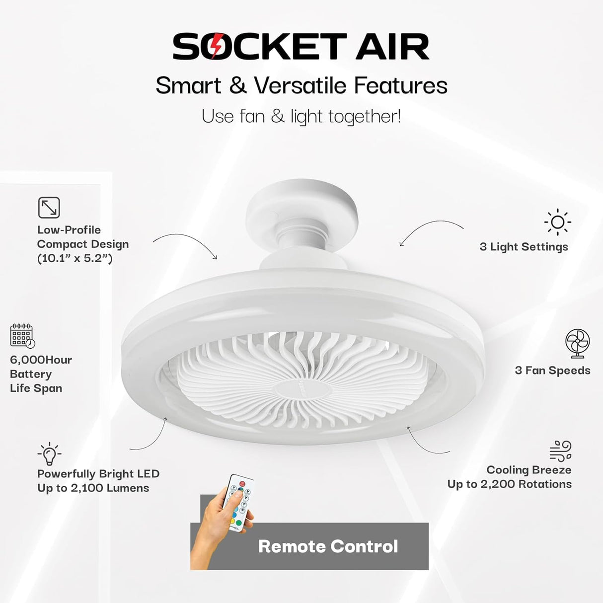 Bell + Howell Socket Air LED Color Changing Fan Light - White-080313023088-LR-357272-8-LR eShop