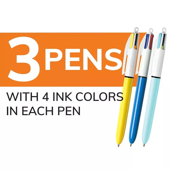 BiC 4 Color Retractable Ballpoint Pen - Assorted Ink, 3 Count-070330533370-LR-340225-7-LR eShop