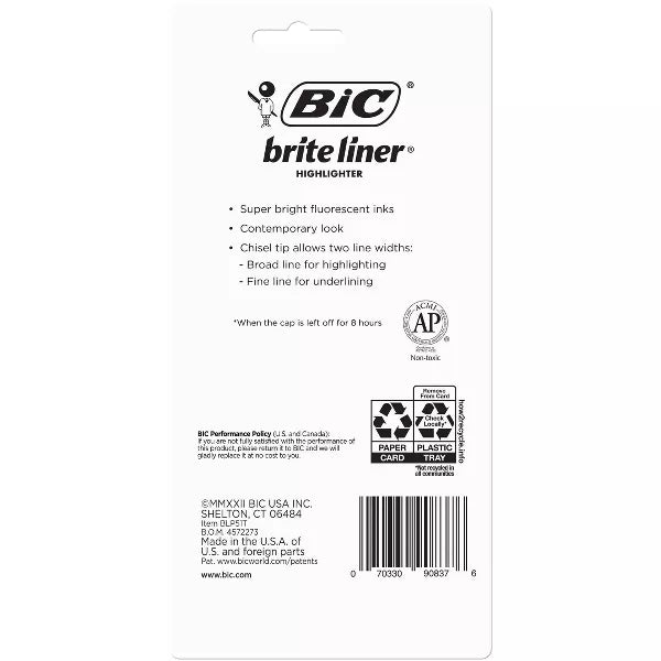 BiC Brite Liner Highlighters - Assorted Brights, 5 count-070330908376-LR-100887-9-LR eShop