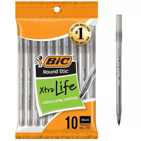 BiC Round Stic Xtra Life Ballpoint Pens - Black, 10 count-070330201231-LR-39966-1-LR eShop