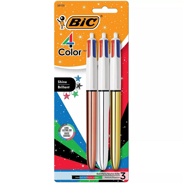 BiC Shine 4 Color Retractable Ballpoint Pen, 3 count-070330381001-LR-354332-1-LR eShop
