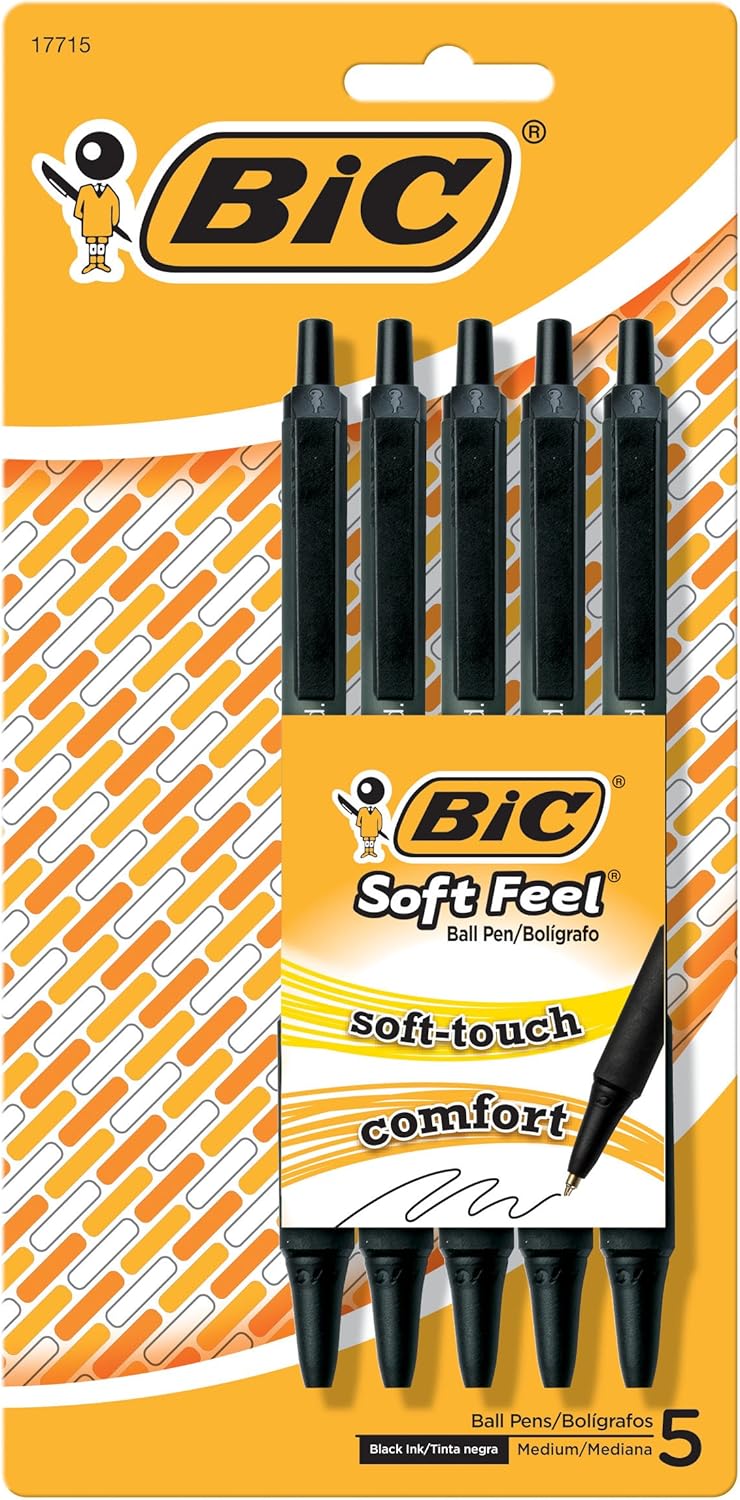 BiC Soft Feel Retractable Ballpoint Pens - Black, 5 count-070330177154-LR-349269-1-LR eShop
