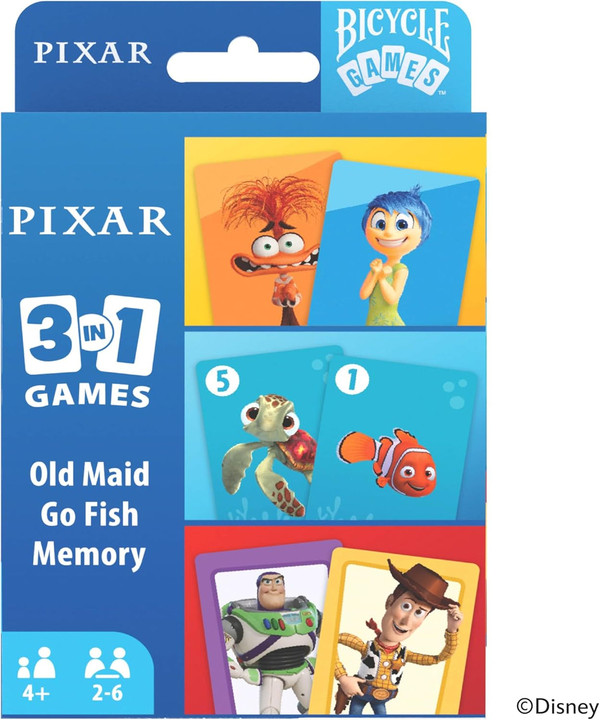 Bicycle Disney and Pixar 3-in-1 Card Games - Old Maid, Go Fish & Memory-073854099414-LR-362602-1-LR eShop