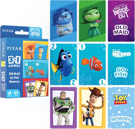 Bicycle Disney and Pixar 3-in-1 Card Games - Old Maid, Go Fish & Memory-073854099414-LR-362602-2-LR eShop