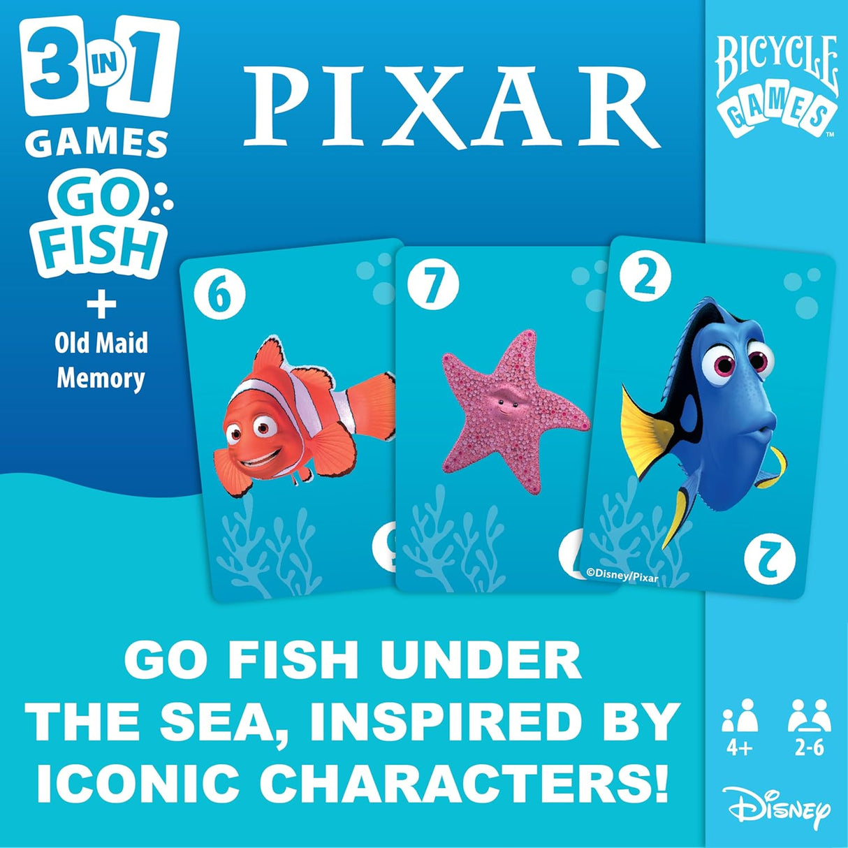 Bicycle Disney and Pixar 3-in-1 Card Games - Old Maid, Go Fish & Memory-073854099414-LR-362602-7-LR eShop