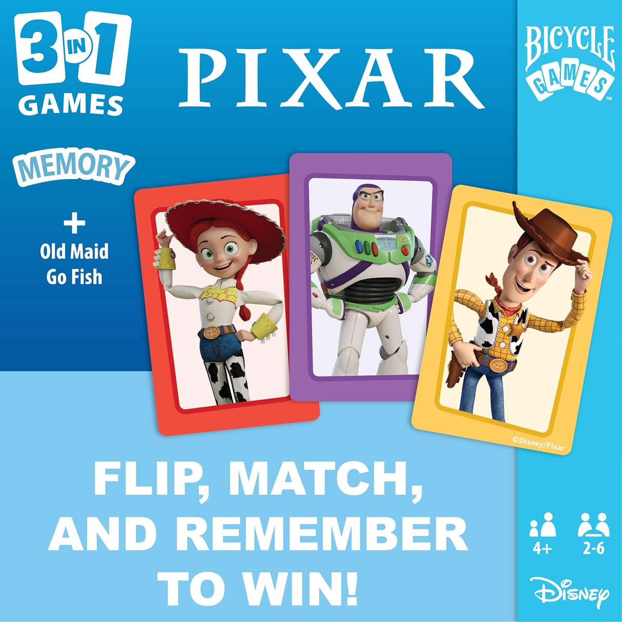 Bicycle Disney and Pixar 3-in-1 Card Games - Old Maid, Go Fish & Memory-073854099414-LR-362602-8-LR eShop