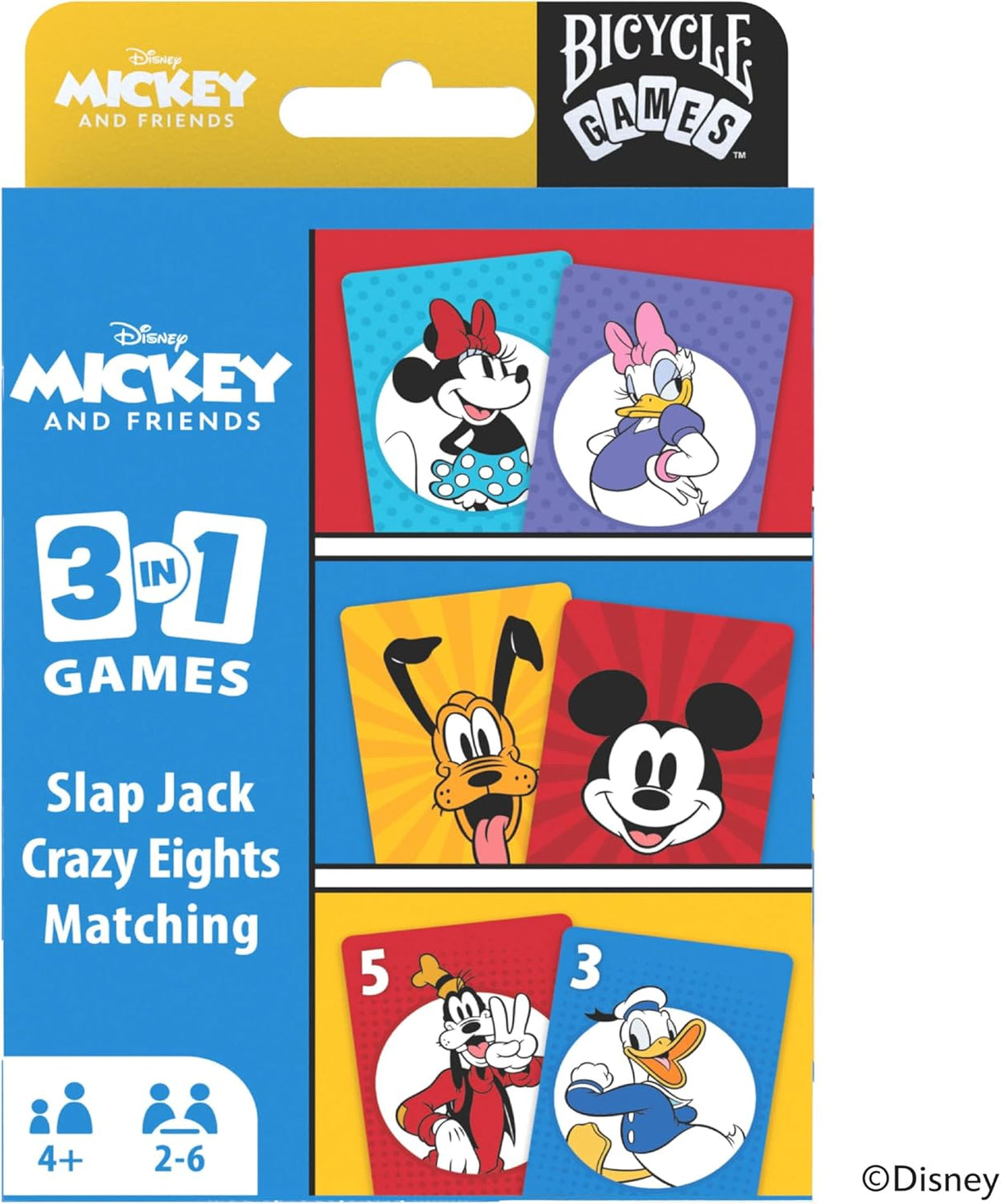 Bicycle Disney Mickey and Friends 3-in-1 Card Games - Matching, Crazy Eights & Slap Jack-073854099421-LR-362603-1-LR eShop