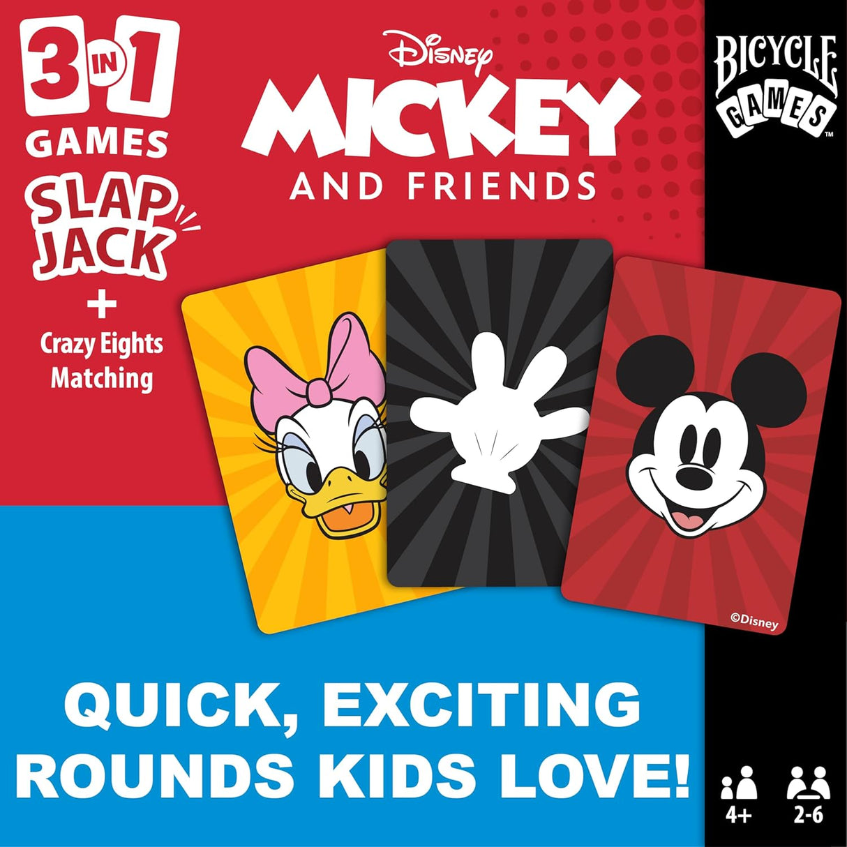 Bicycle Disney Mickey and Friends 3-in-1 Card Games - Matching, Crazy Eights & Slap Jack-073854099421-LR-362603-6-LR eShop