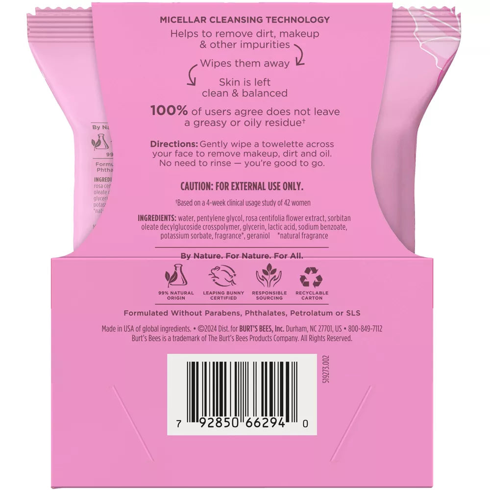 Burt's Bees Facial Cleansing Makeup Removing Towelettes - Rose, 2 count-792850662940-LR-362277-2-LR eShop